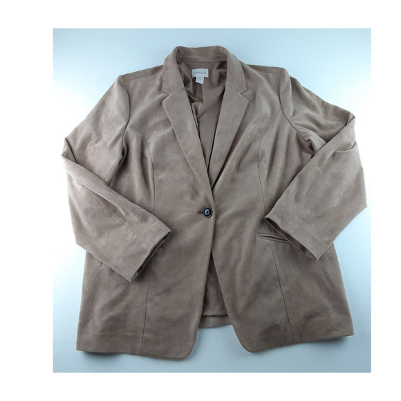 Chico's Women's Tan Faux Suede Single Button Blazer Jacket Lined Polyester 2 L - Picture 1 of 11